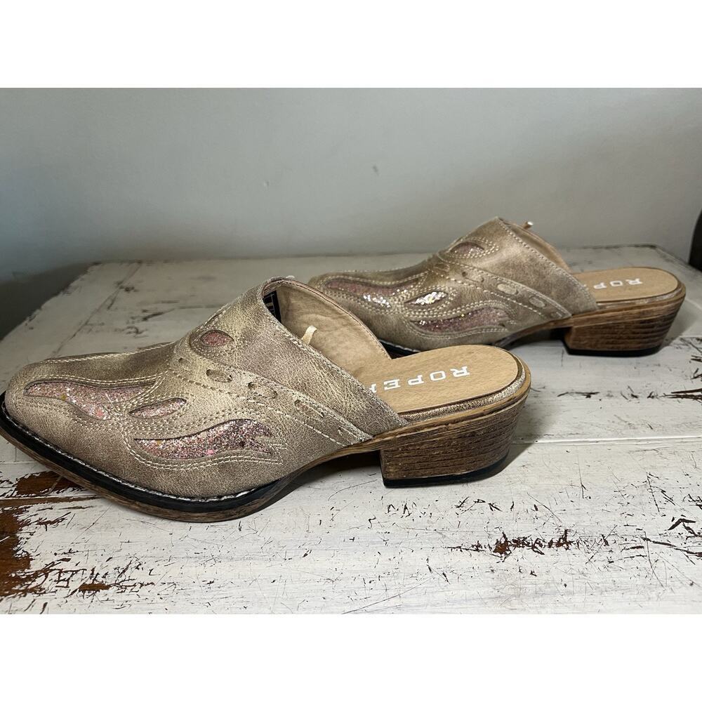 Roper Beth Women’s Western Glitter Mule Clogs Size 7.5 Tan Pink L Boots Cowgirl
